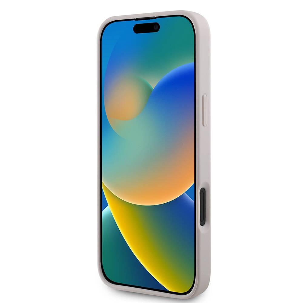 Apple iPhone 16 Kılıf Guess Orjinal Lisanslı M-safe Şarj Özellikli PU Deri Şerit Logo Dizaynlı Kapak