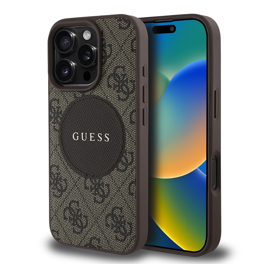 Apple iPhone 16 Pro Kılıf Guess Orjinal Lisanslı M-safe Şarj Özellikli Yazı Logolu Circle Classic Kapak