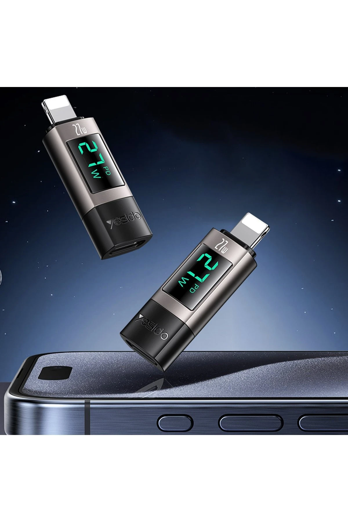 Yesido GS25 Lightning to Type-C 27W Dijital Ekranlı Dönüştürücü