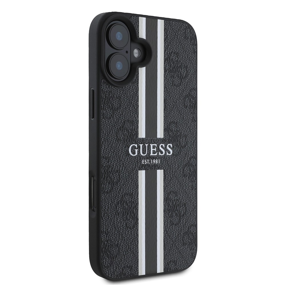 Apple iPhone 16 Kılıf Guess Orjinal Lisanslı M-safe Şarj Özellikli 4G Şerit Tasarımlı Printed Kapak