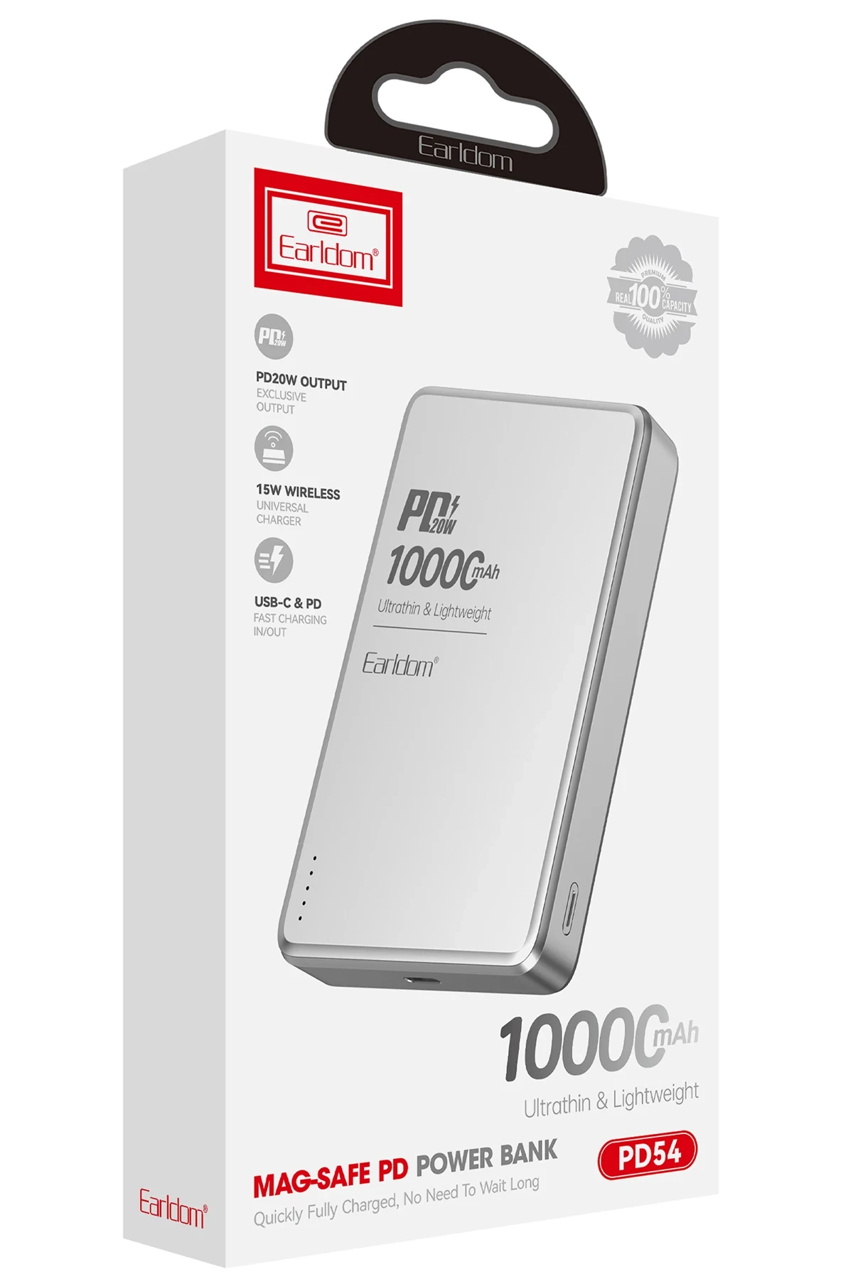 Earldom PD54 10.000 mAh 15W Kablosuz Şarj ve 20W Type-C Çıkışlı PD Hızlı Şarj Powerbank