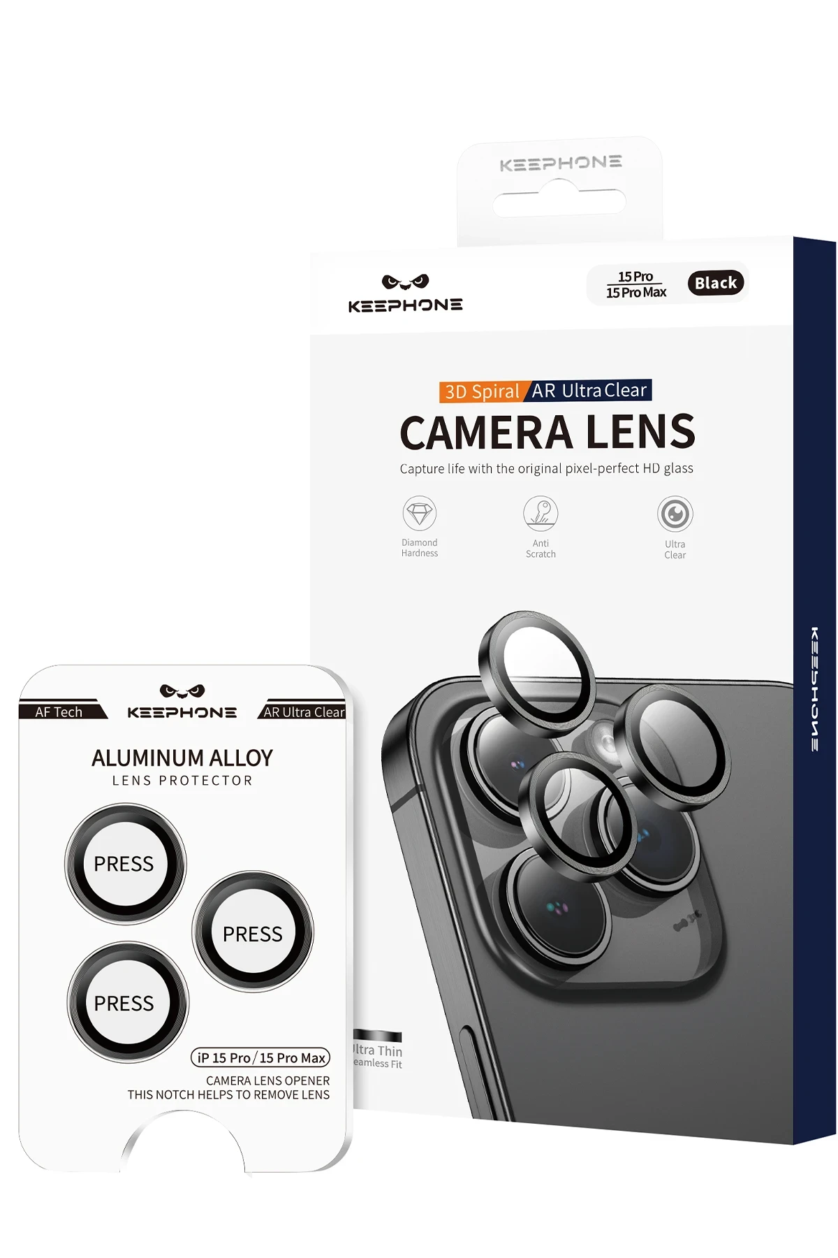 Keephone iPhone 14 3D Spiral Alüminyum AR Kamera Lens Koruyucu