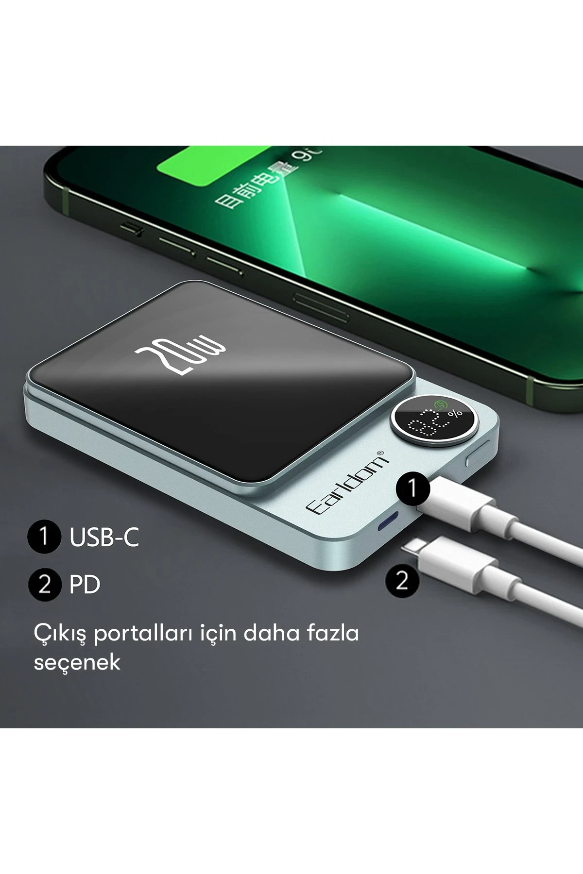 Earldom PD23 5.000 mAh 20W Kablosuz Şarjlı PD Hızlı Şarj Mini Powerbank