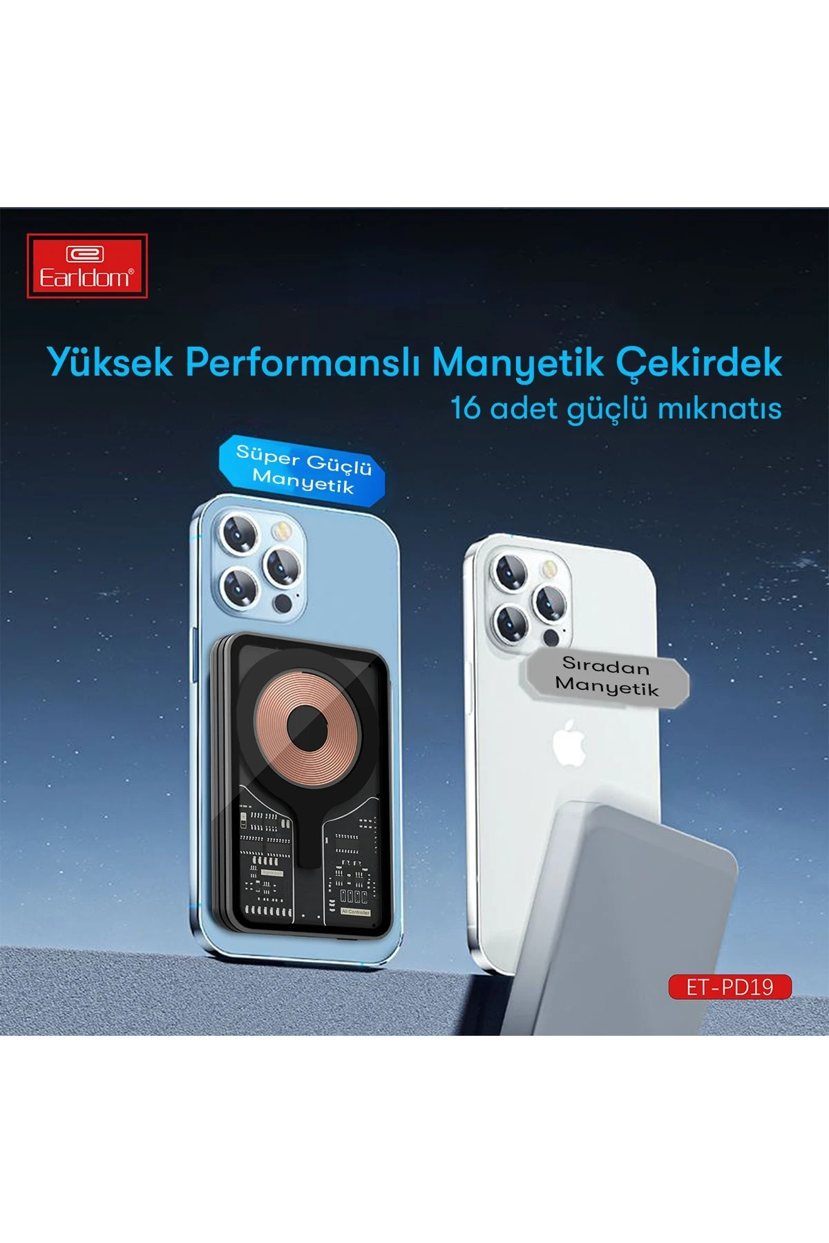 Earldom PD19 5.000 mAh Kablosuz Şarjlı Standlı PD Hızlı Şarj Powerbank