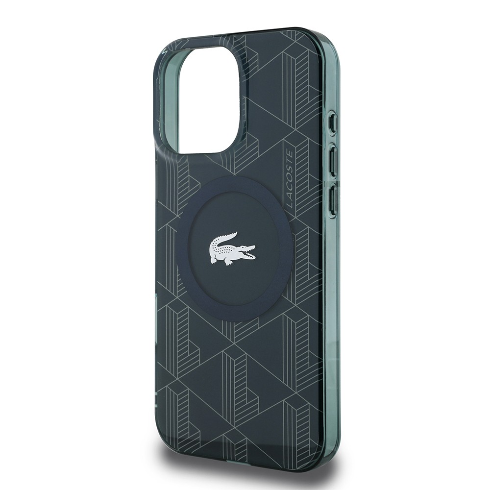 Apple iPhone 16 Pro Max Kılıf Lacoste Orjinal Lisanslı M-safe Şarj Özellikli IML Baskılı Gümüş Timsah Logolu Monogram Kapak