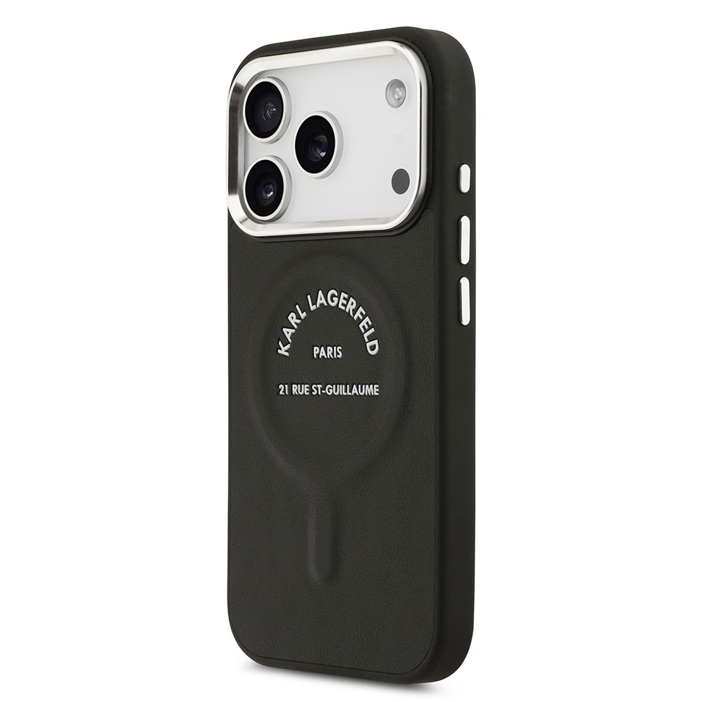Apple iPhone 17 Pro Max Kılıf Karl Lagerfeld Orjinal Lisanslı M-safe Şarj Özellikli Metal Kamera ve Buton Tasarımlı Paris RSG PU Deri Kapak