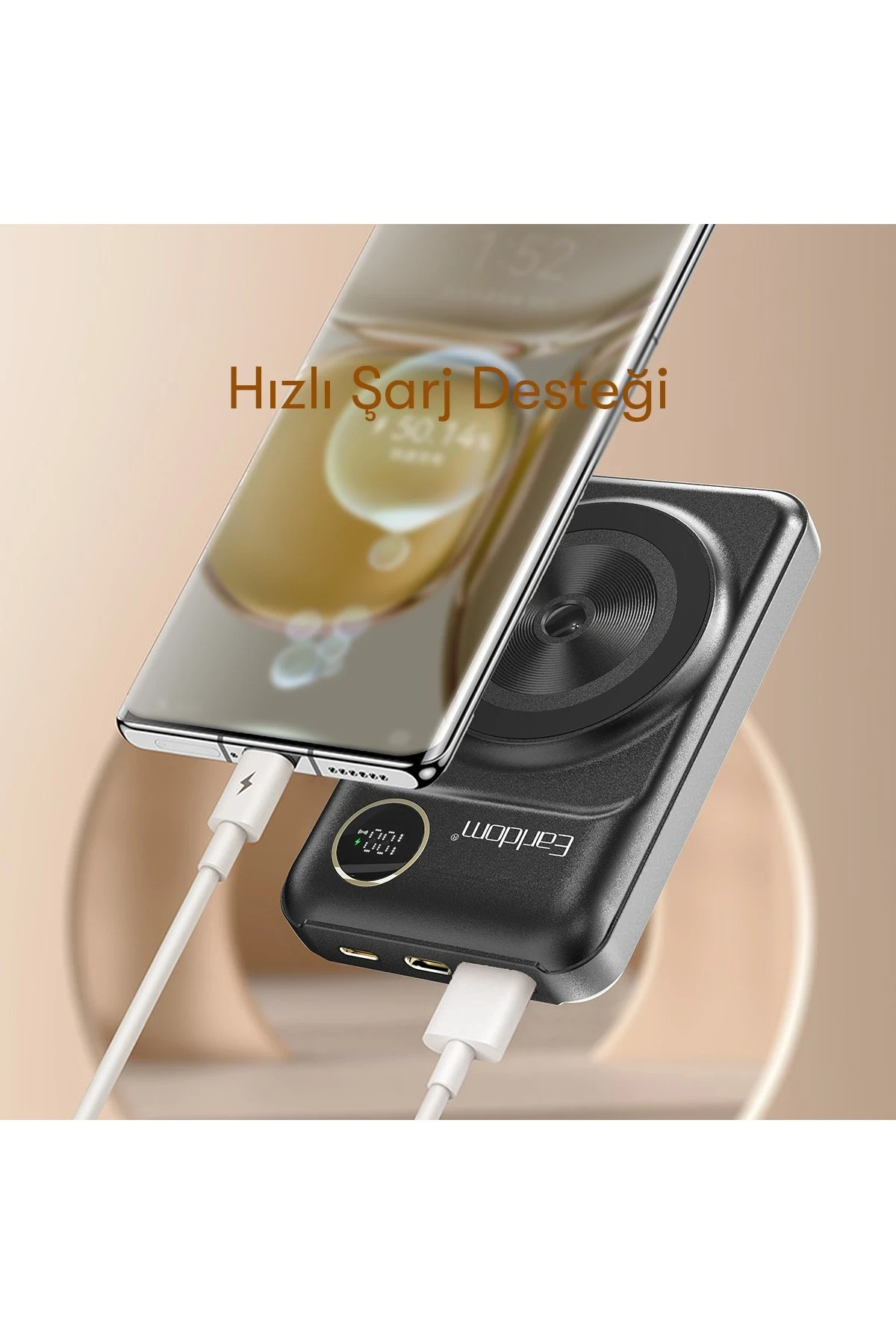 Earldom PD28 10.000 mAh 22.5W Kablosuz Şarjlı Dijital Göstergeli PD Hızlı Şarj Mini Powerbank