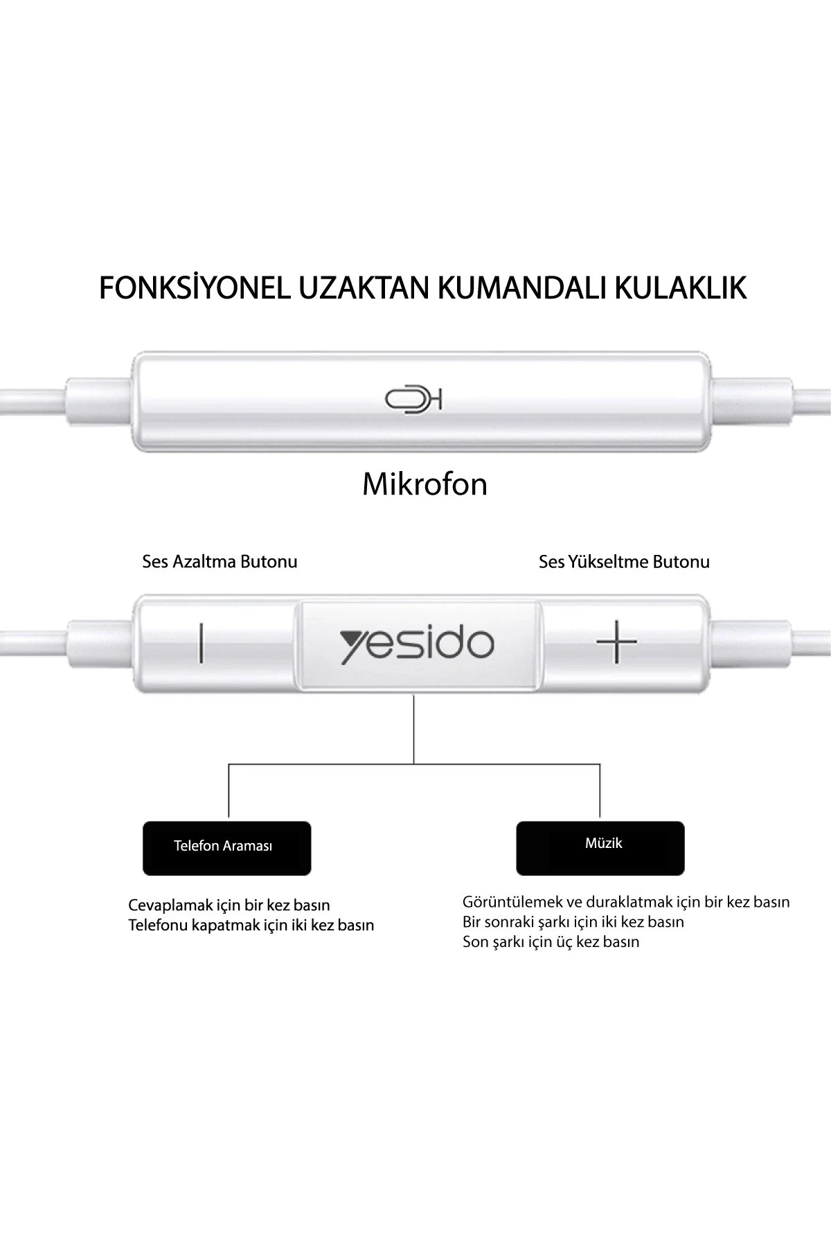 Yesido YH35 1.2M Yüksek Baslı Type-C Kablolu Kulaklık