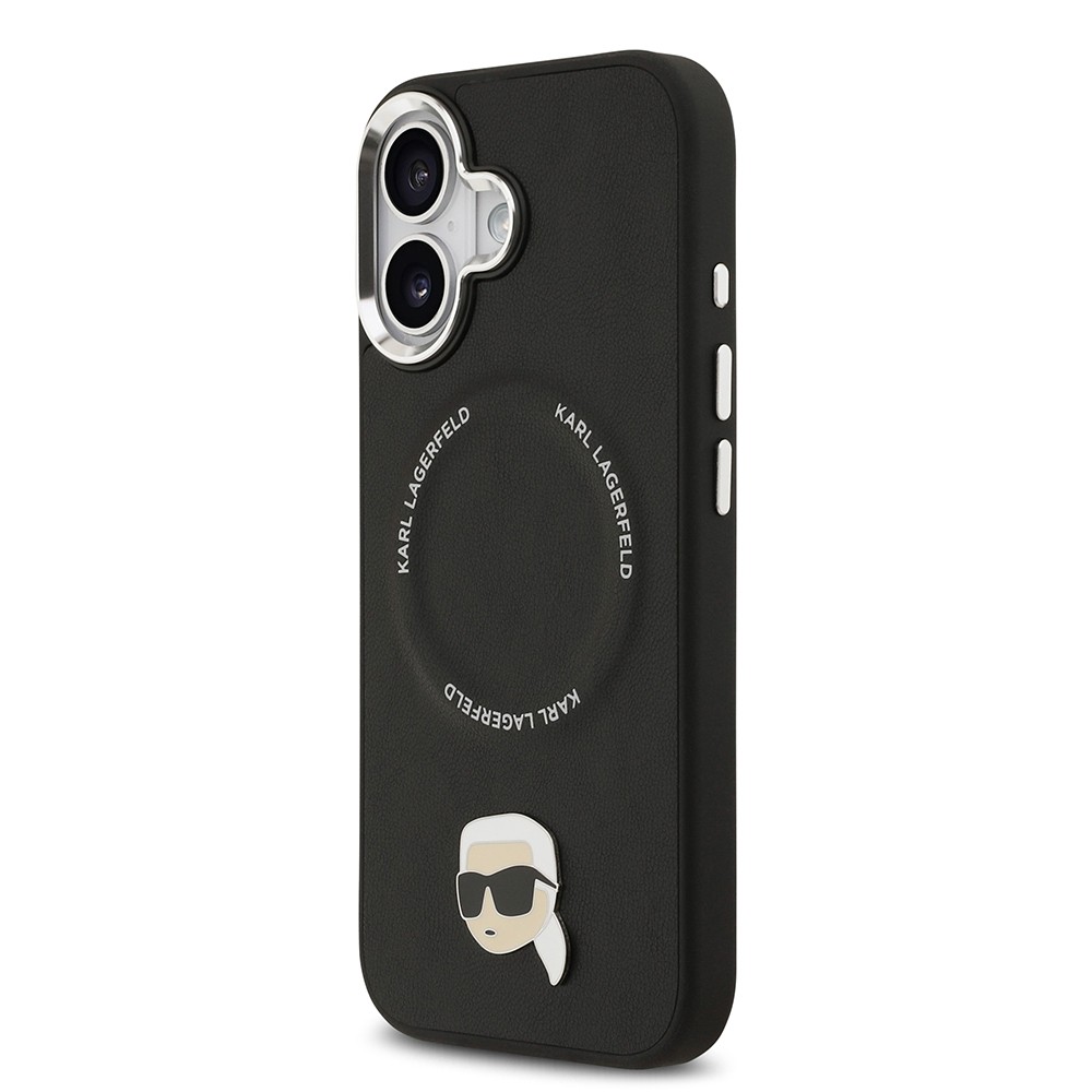 Apple iPhone 17 Kılıf Karl Lagerfeld Orjinal Lisanslı M-safe Şarj Özellikli Metal Kamera ve Buton Tasarımlı Karl PU Deri Kapak