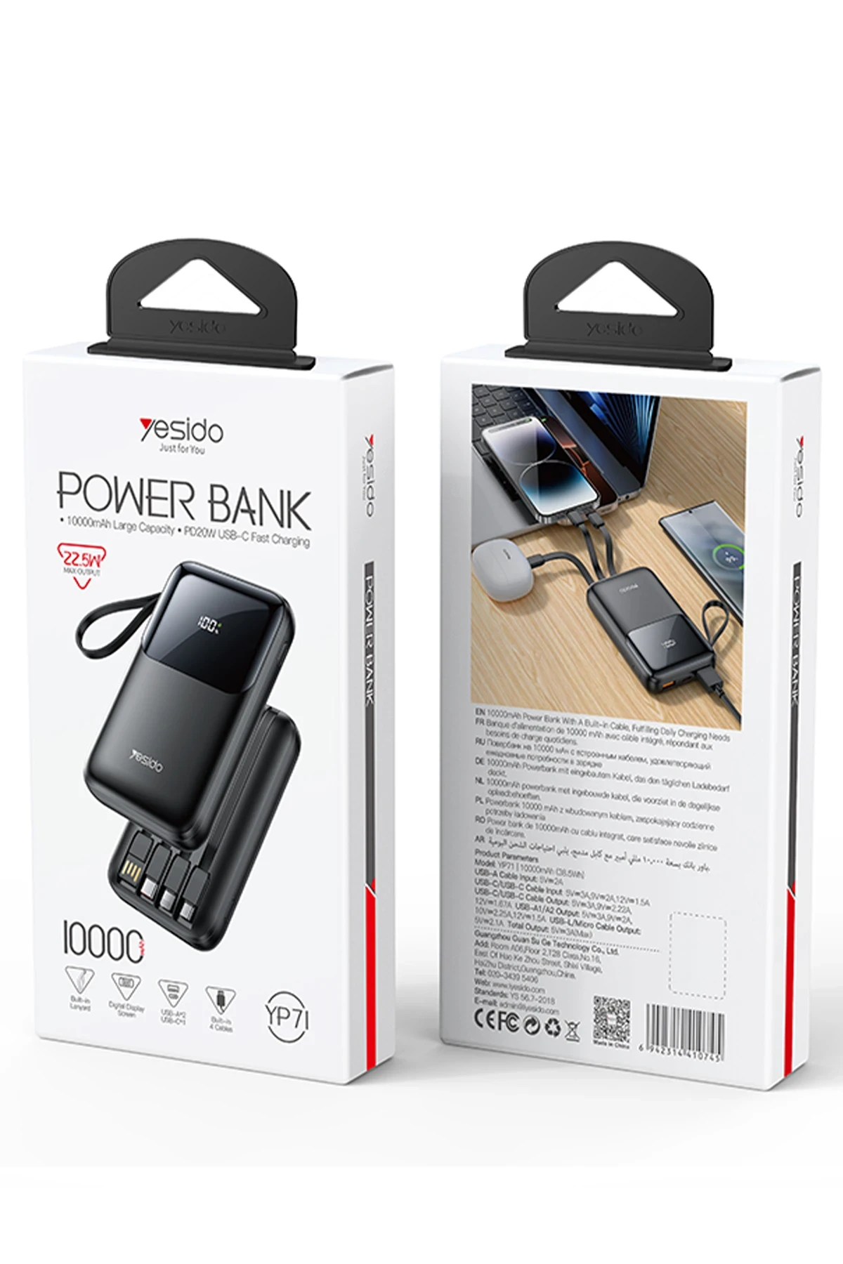 Yesido YP71 Dijital Göstergeli 10.000 mAh 6in1 22.5W PD Hızlı Şarj Powerbank