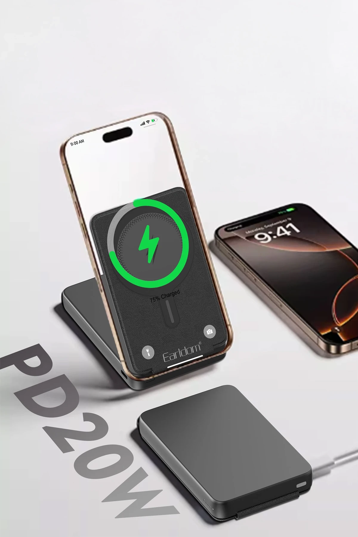 Earldom PD59 10.000 mAh 20W Kablosuz Şarj ve 20W Type-C Çıkışlı PD Hızlı Şarj ve Standlı Powerbank