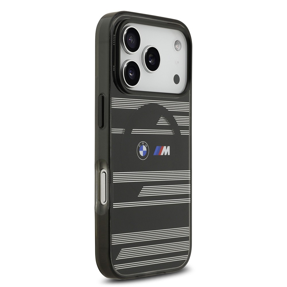 Apple iPhone 17 Pro Kılıf BMW Orjinal Lisanslı M-safe Şarj Özellikli Metal Kamera Butonlu Yatay Şeritli M Dizayn Kapak