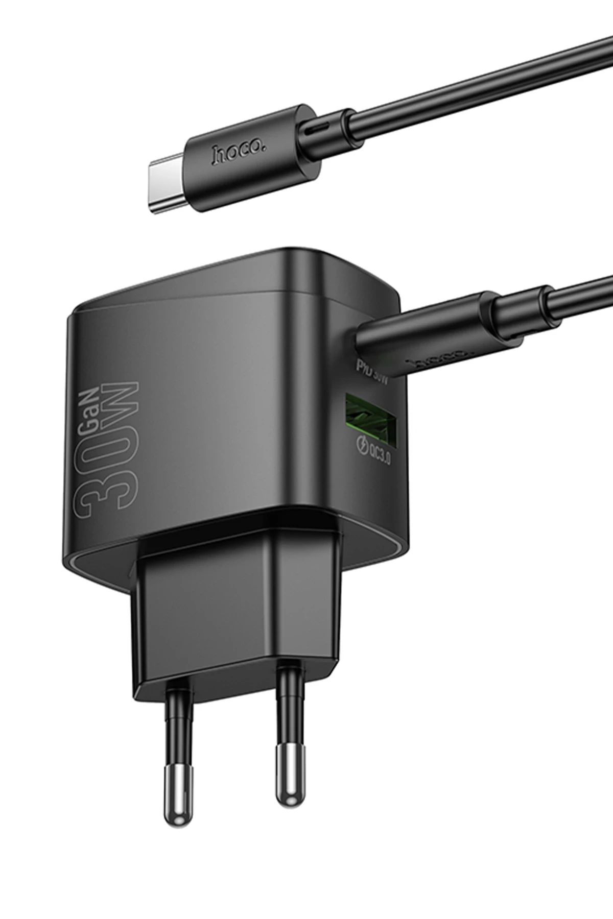 Hoco. CS61A Bright 30W 1 Adet Type-C ve 1 Adet USB 3.0 QC Çıkışlı Ekstra Type-C to Type-C Kablolu PD Hızlı Şarj Aleti