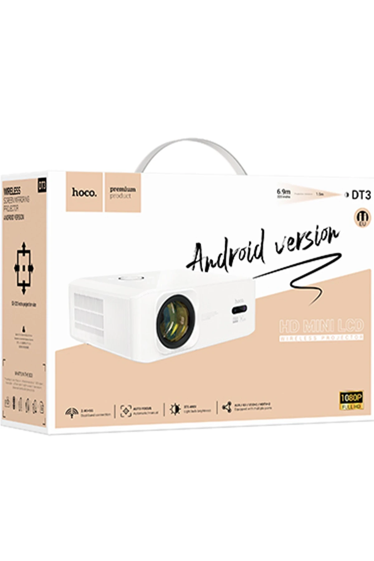 Hoco. DT3 Smart Elektrik Otomatik Odaklanma Özellikli 1080P Android Wifi Kablolu Projeksiyon Cihazı