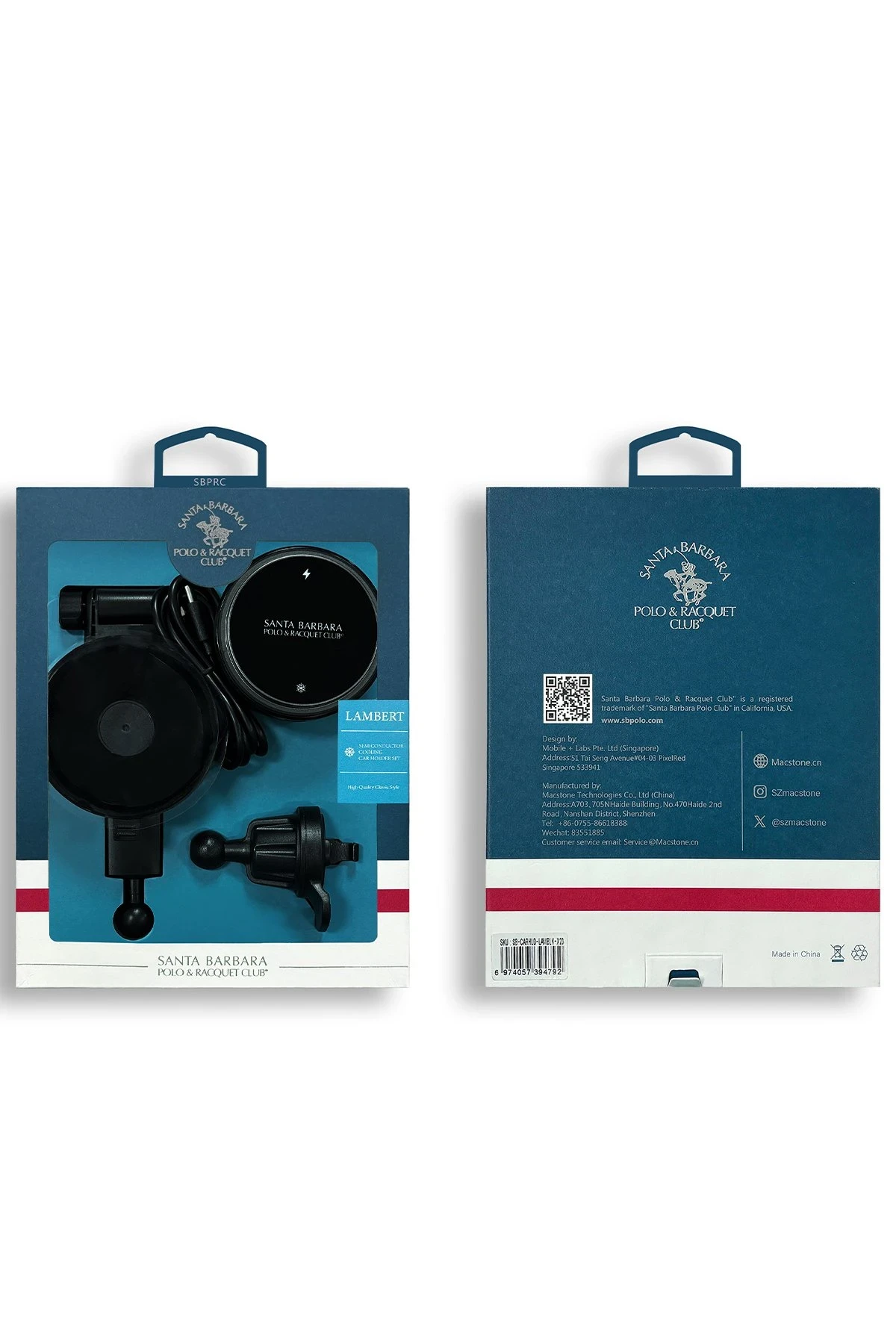 Santa Barbara Polo Racquet Club Lambert X28 2in1 Izgara Klipsli ve Vantuzlu Soğutucu Özellikli Kablosuz Şarj Magsafe Araç Tutucu