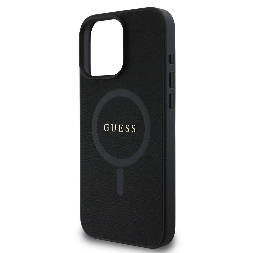 Apple iPhone 16 Pro Max Kılıf Guess Orjinal Lisanslı M-safe Şarj Özellikli Yazı Logolu Saffiano Classic Kapak