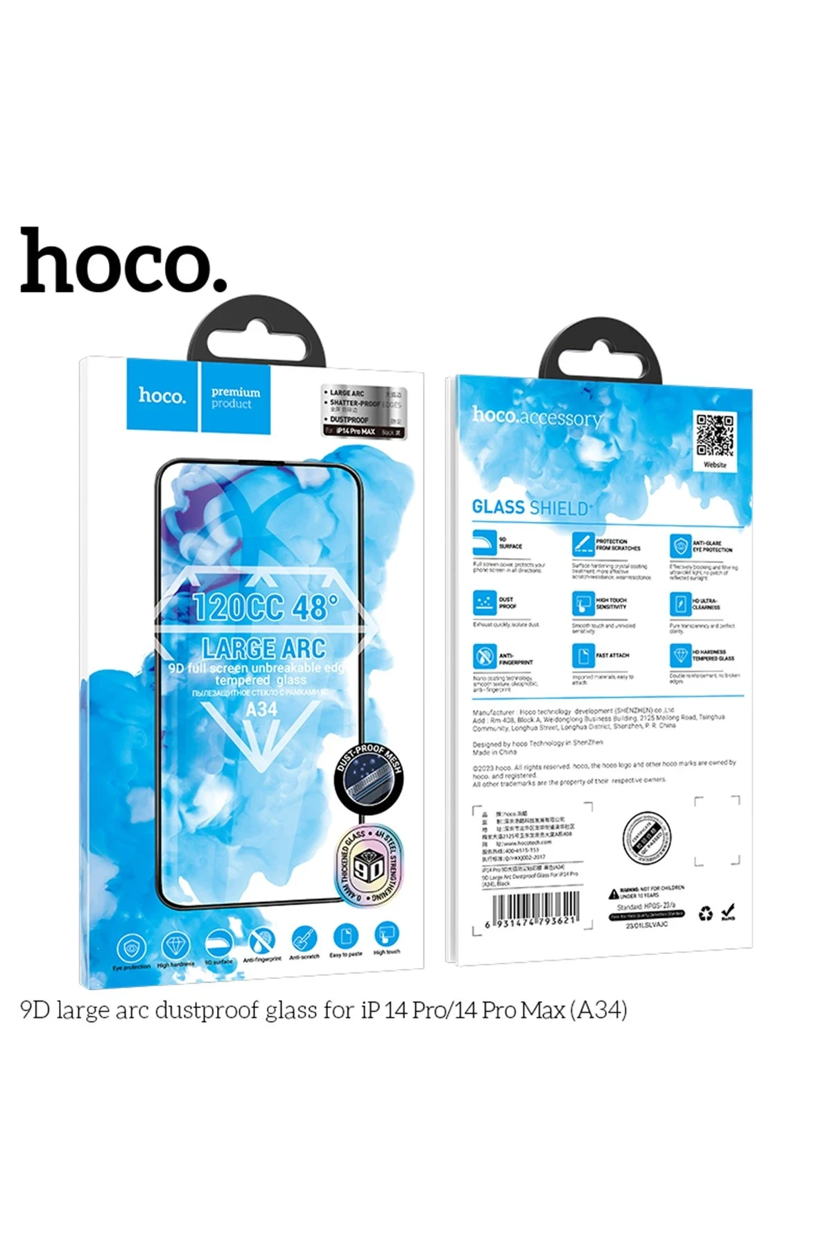 Hoco. iPhone 14 Pro Max 9D Dustproof Cam Ekran Koruyucu