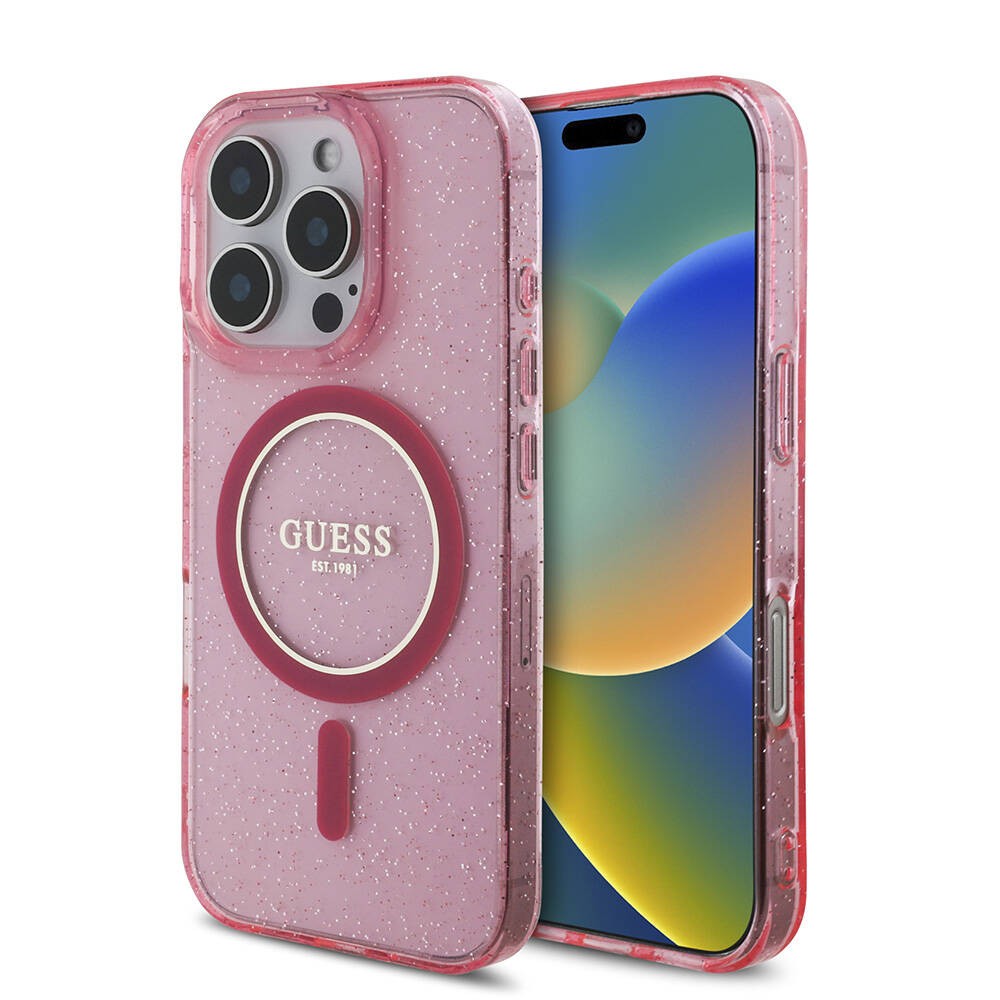 Apple iPhone 16 Pro Max Kılıf Guess Orjinal Lisanslı M-safe Şarj Özellikli Simli Silikon İnci Bileklikli Kapak