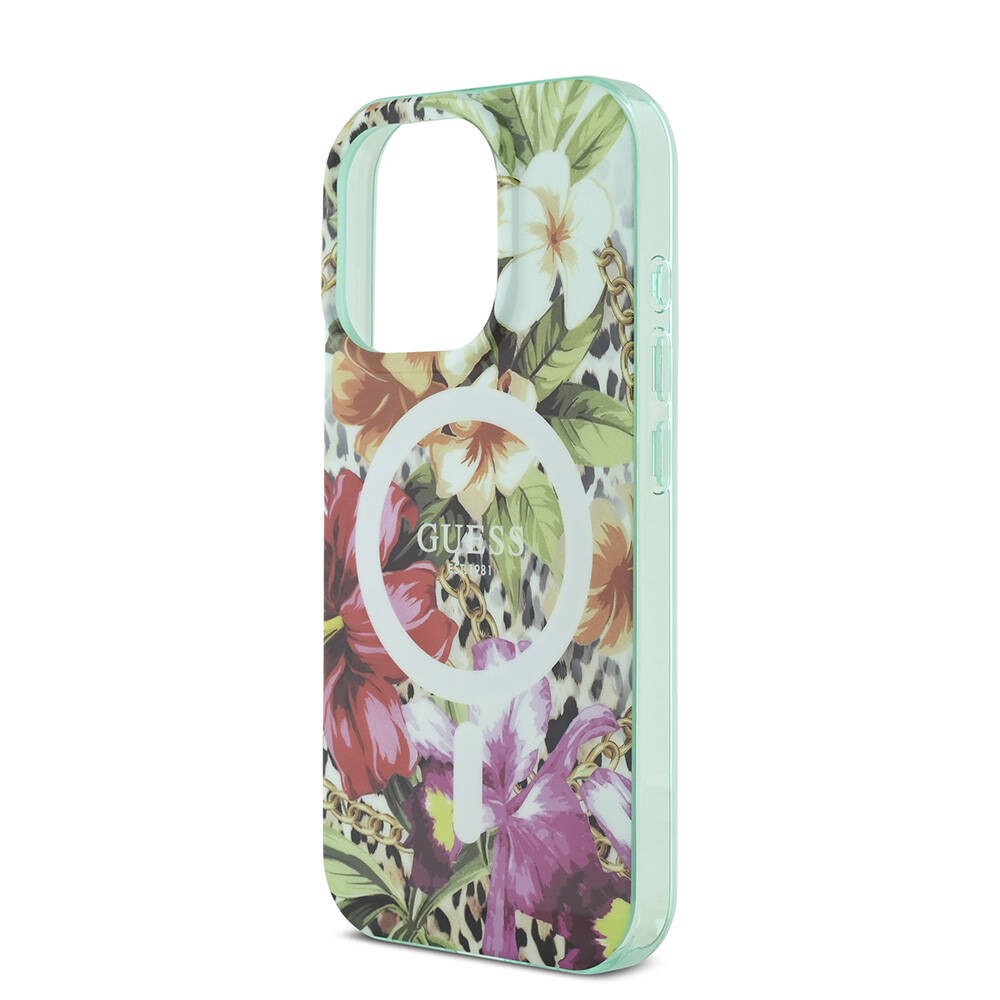 Apple iPhone 16 Pro Kılıf Guess Orjinal Lisanslı M-safe Şarj Özellikli IML Baskılı Jungle Ring Kapak
