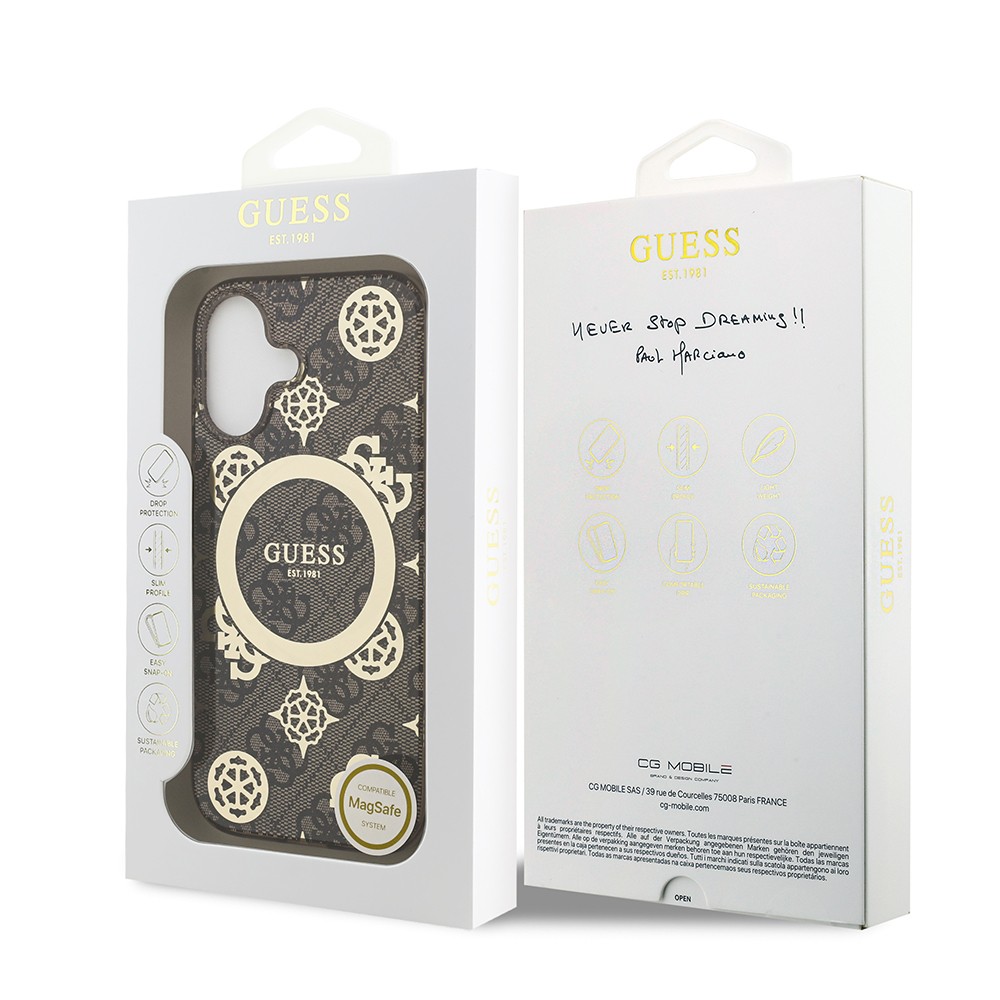 Apple iPhone 17 Kılıf Guess Orjinal Lisanslı M-safe Şarj Özellikli IML Peony ve 4G Desenli Klasik Logolu Kapak