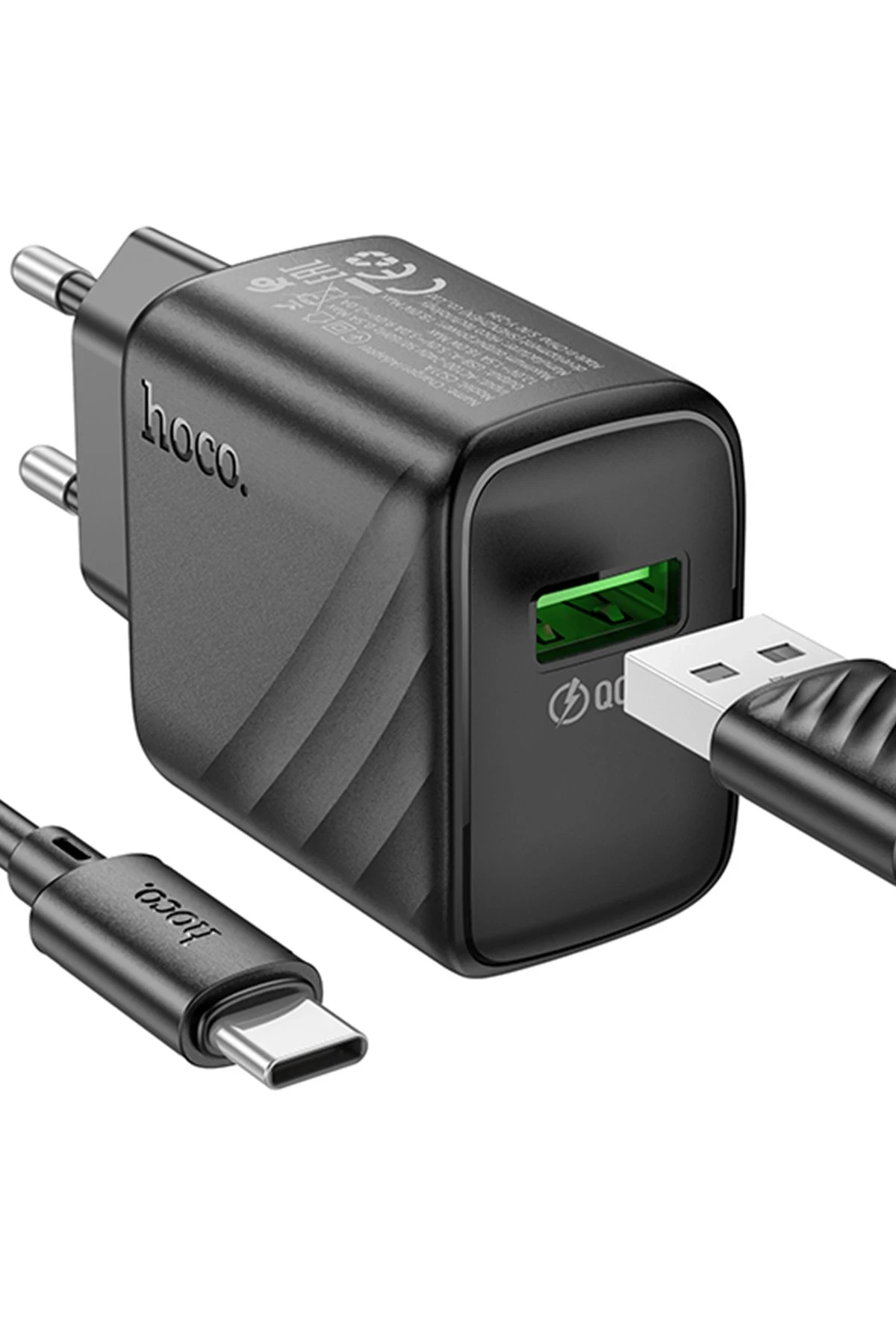 Hoco. CS21A Rich 18W USB 3.0 QC Çıkışlı Ekstra USB to Type-C Kablolu Hızlı Şarj Aleti