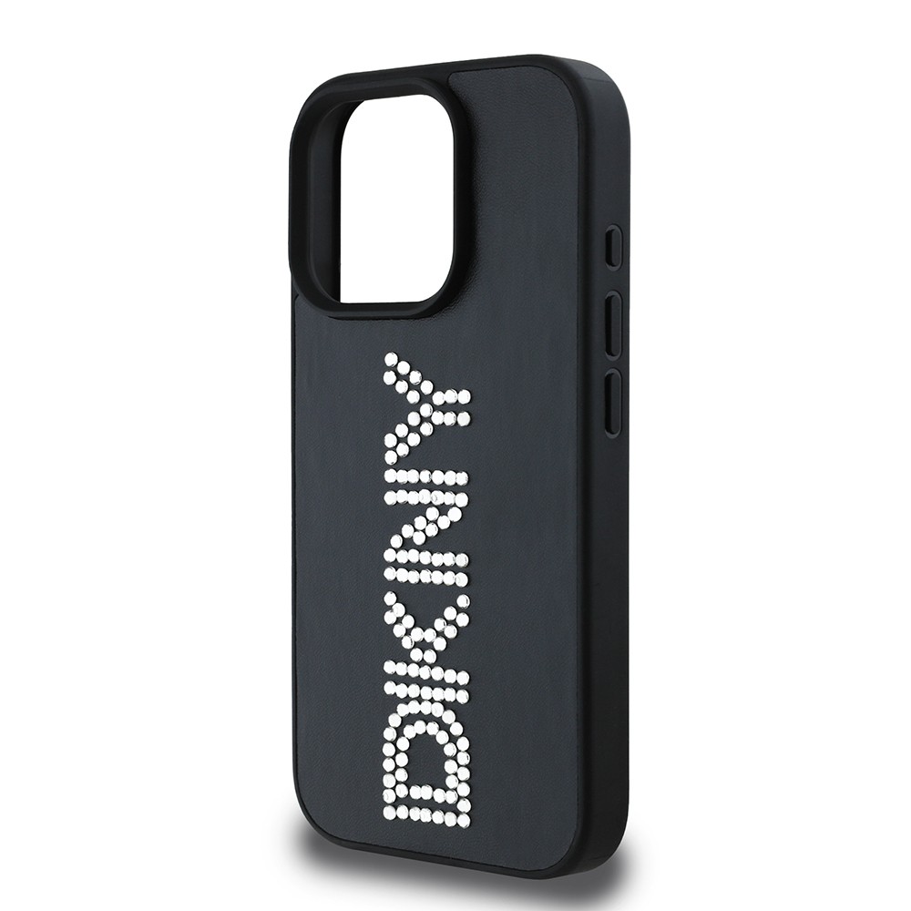 Apple iPhone 15 Pro Max Kılıf DKNY Orjinal Lisanslı Taşlı DKNY Yazılı Metalik Rhinestones PU Deri Kapak