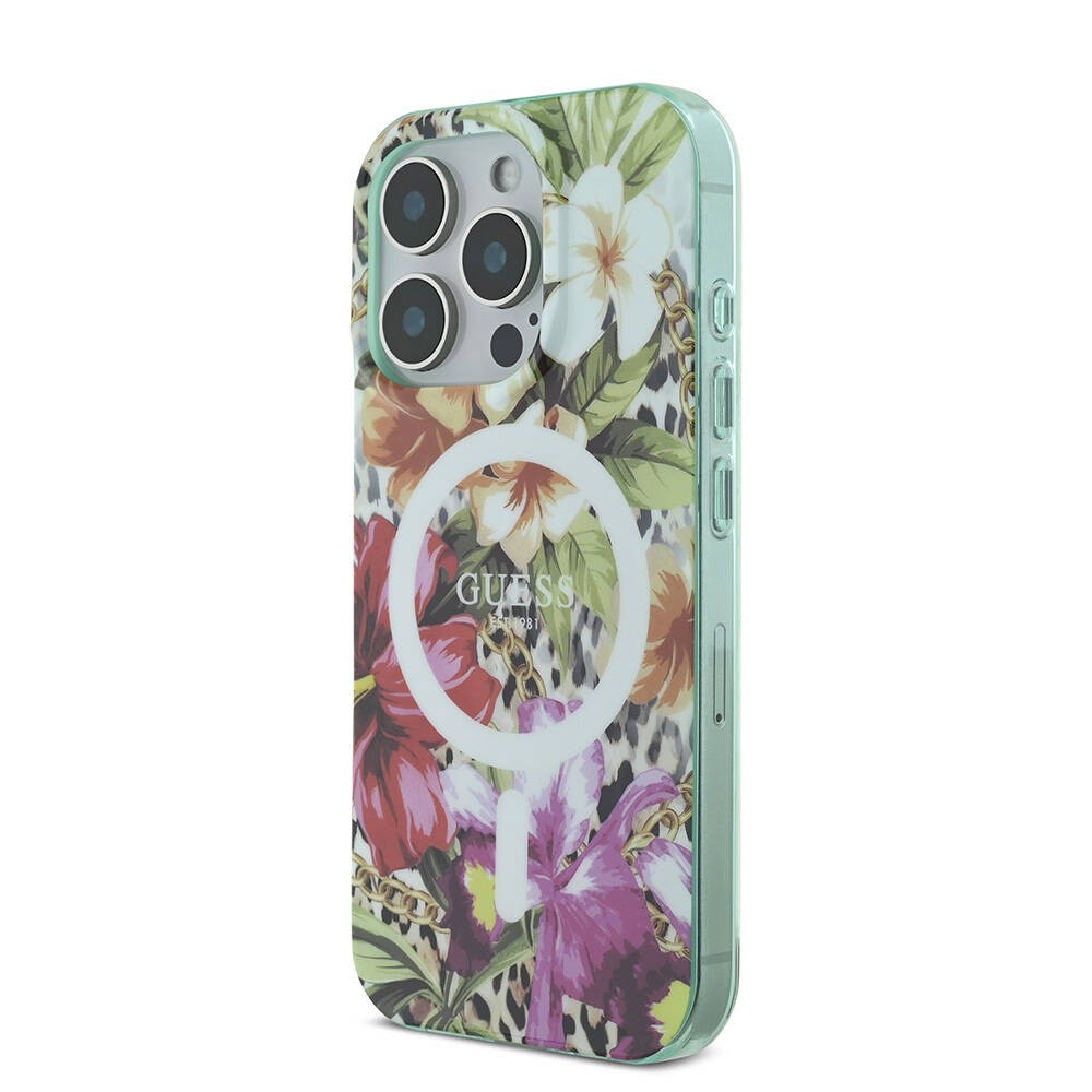 Apple iPhone 16 Pro Kılıf Guess Orjinal Lisanslı M-safe Şarj Özellikli IML Baskılı Jungle Ring Kapak