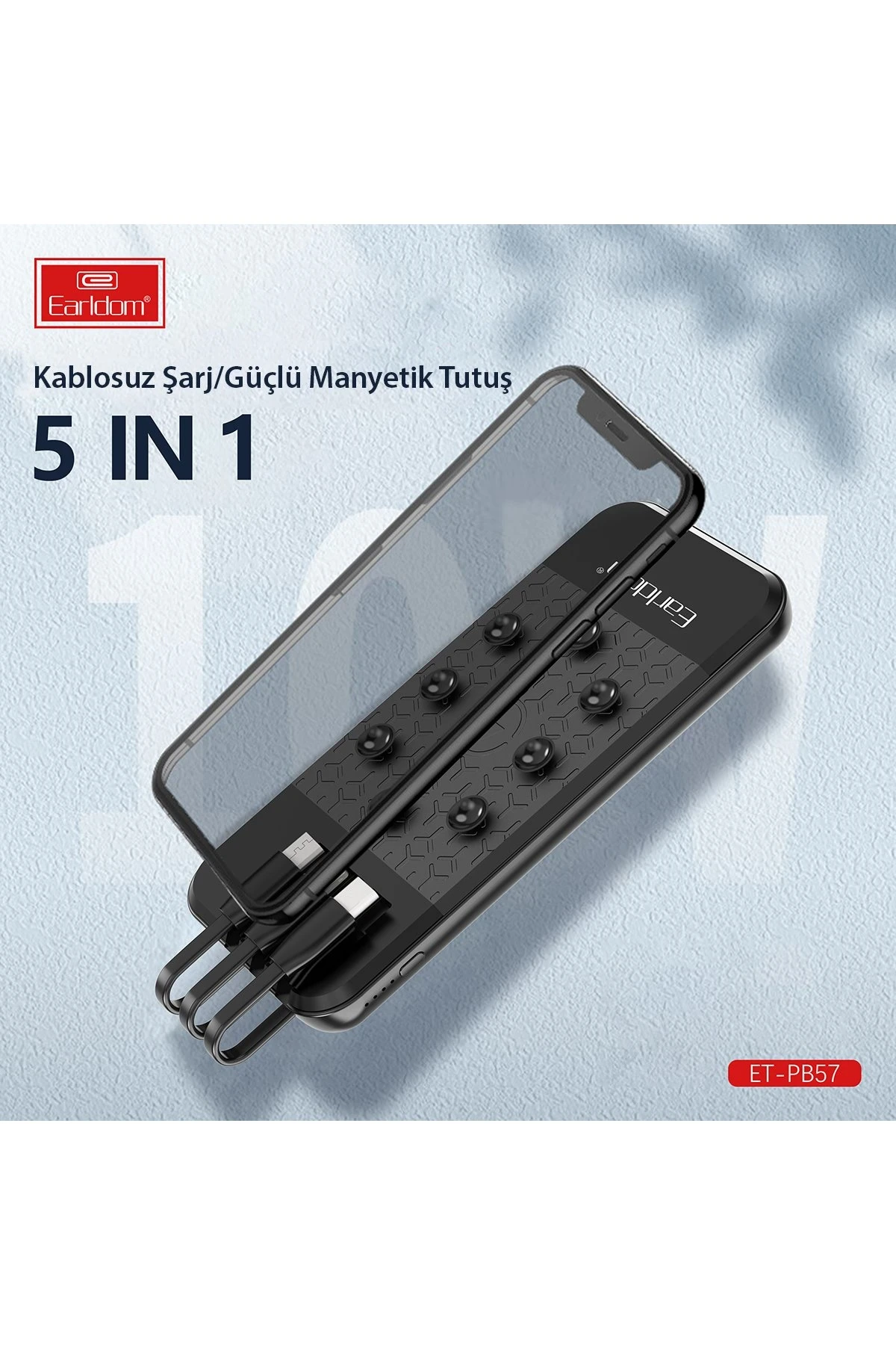 Earldom PB57 10.000 mAh 5in1 Kablosuz Şarjlı PD Hızlı Şarj Powerbank