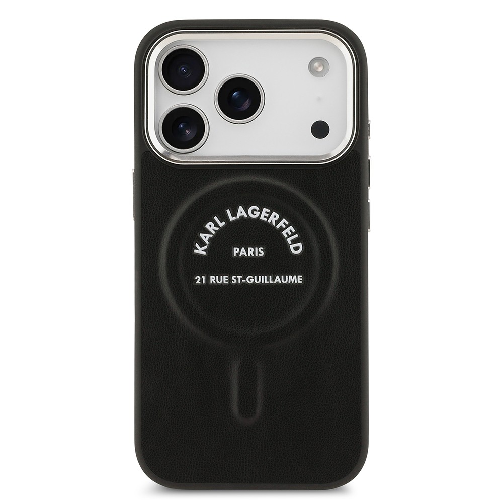 Apple iPhone 17 Pro Max Kılıf Karl Lagerfeld Orjinal Lisanslı M-safe Şarj Özellikli Metal Kamera ve Buton Tasarımlı Paris RSG PU Deri Kapak