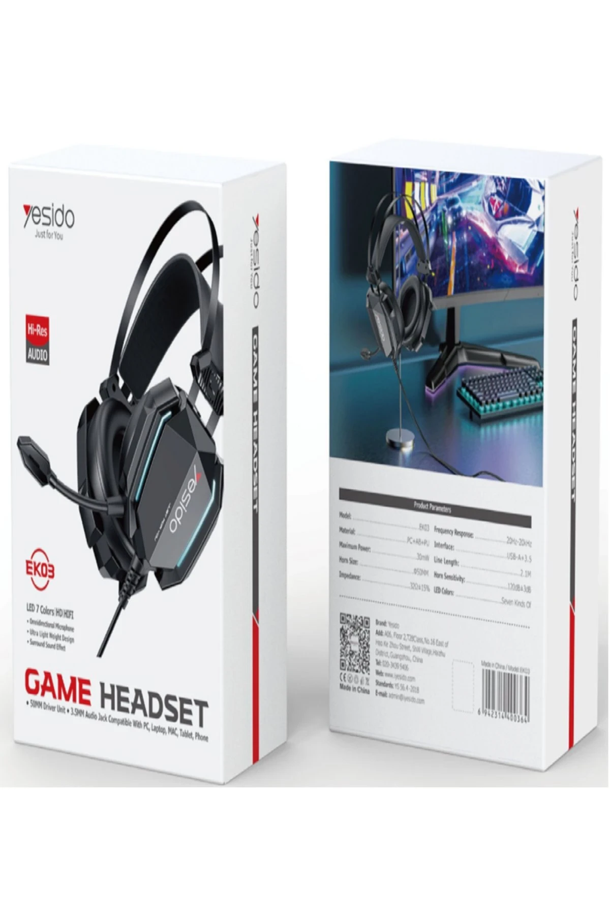 Yesido EK03 Kafaüstü Kablolu RGB Gaming Kulaklık