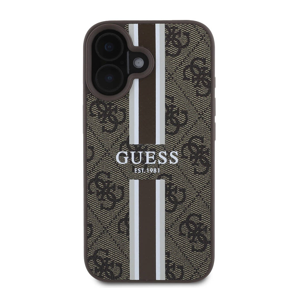 Apple iPhone 16 Kılıf Guess Orjinal Lisanslı M-safe Şarj Özellikli 4G Şerit Tasarımlı Printed Kapak