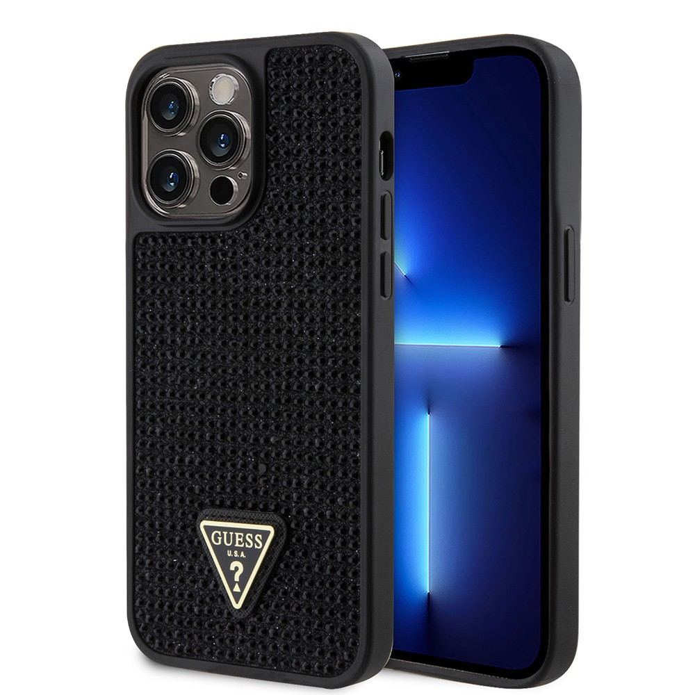 Apple iPhone 13 Pro Max Kılıf Guess Orjinal Lisanslı Taşlı Arka Yüzey Üçgen Logolu Kapak