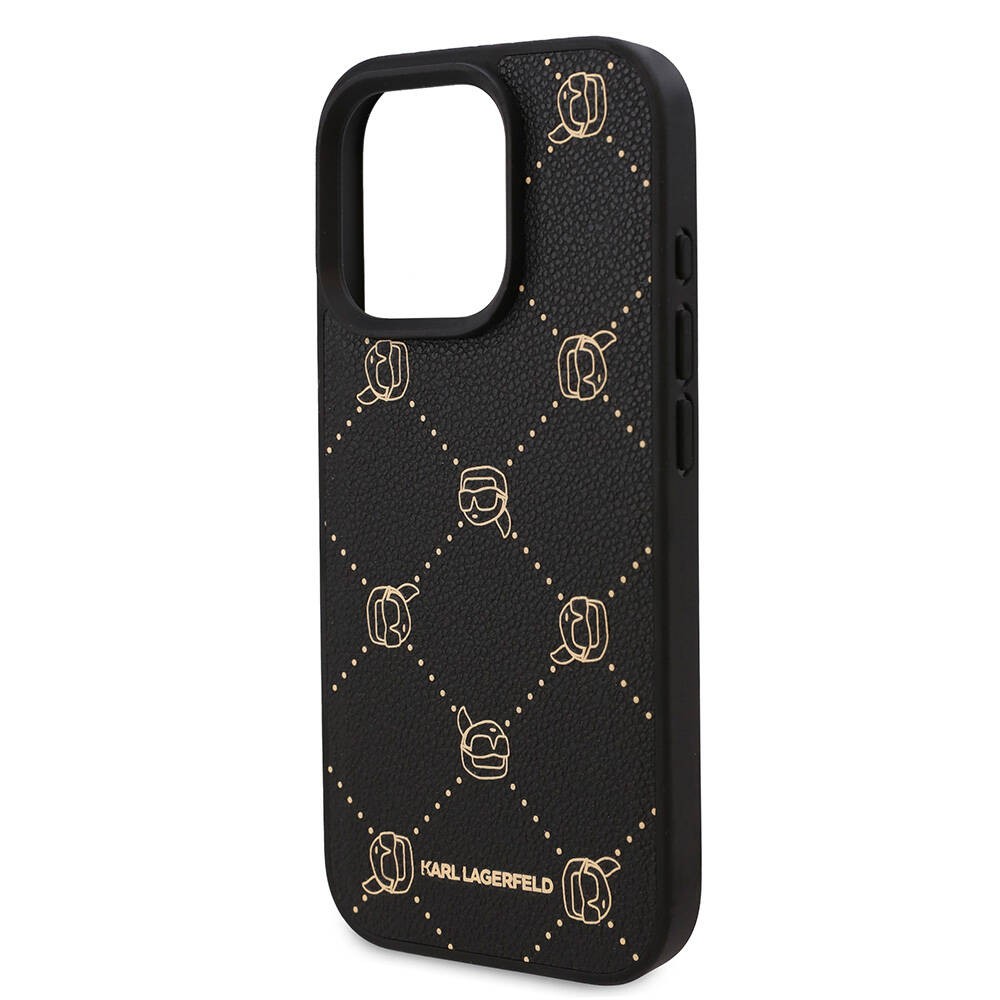 Apple iPhone 16 Pro Max Kılıf Karl Lagerfeld Orjinal Lisanslı M-safe Şarj Özellikli PU Deri Karl Heads Desenli Klasik Logolu Kapak