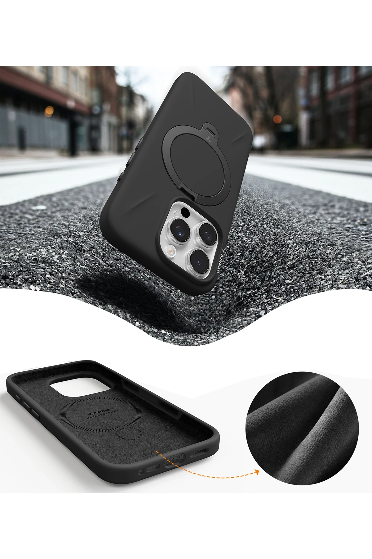 Torras Apple iPhone 16 Pro O Stand Spin Silicone Serisi Magsafe Kılıf