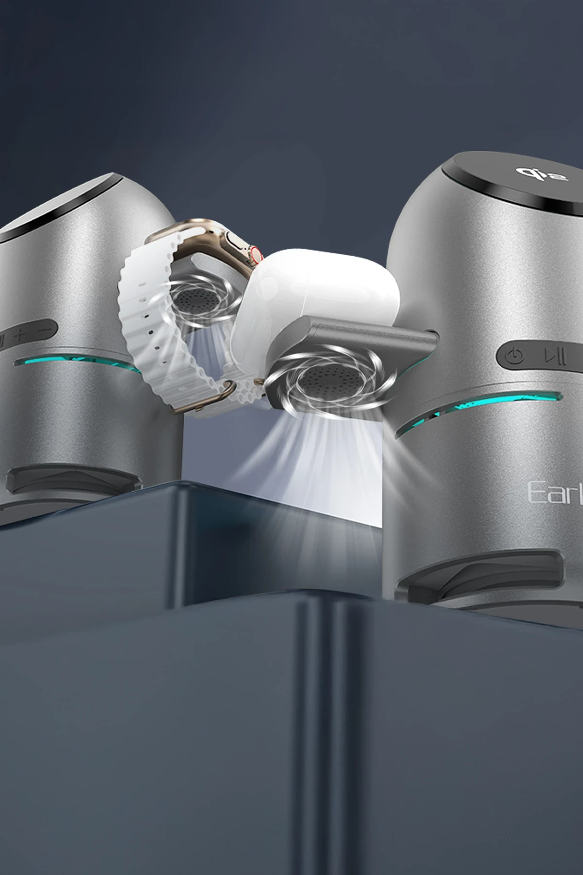Earldom WC76 3in1 15W Telefon 2.5W Saat ve 5W Airpods İçin Dönebilen Kablosuz Şarj Standı