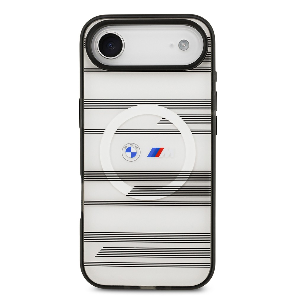 Apple iPhone 17 Air Kılıf BMW Orjinal Lisanslı M-safe Şarj Özellikli Metal Kamera Butonlu Yatay Şeritli M Dizayn Kapak