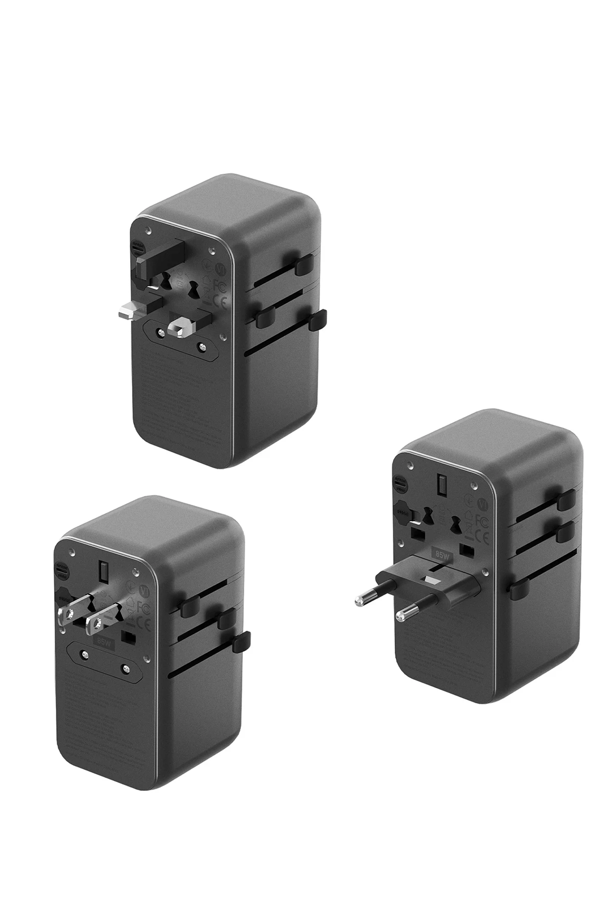 Energea TravelWorld Universal GaN85 3 Adet 70W Type-C 1 Adet 70W 80 CM Dahili Type-C Kablolu ve 1 Adet 60W USB 3.0 Çıkışlı PD Hızlı Şarj Aleti