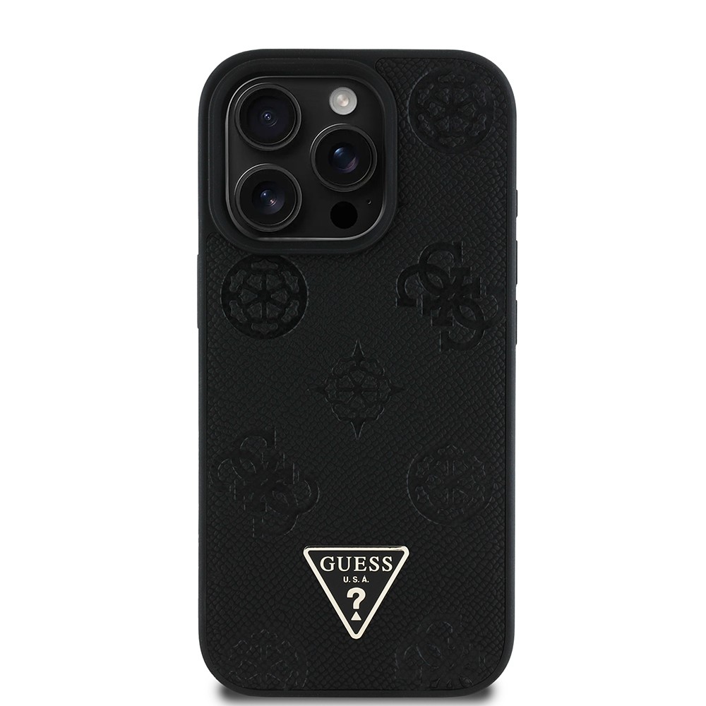 Apple iPhone 16 Pro Kılıf Guess Orjinal Lisanslı M-safe Şarj Özellikli Sıcak Baskılı Üçgen Logolu PU Deri Peony Kapak