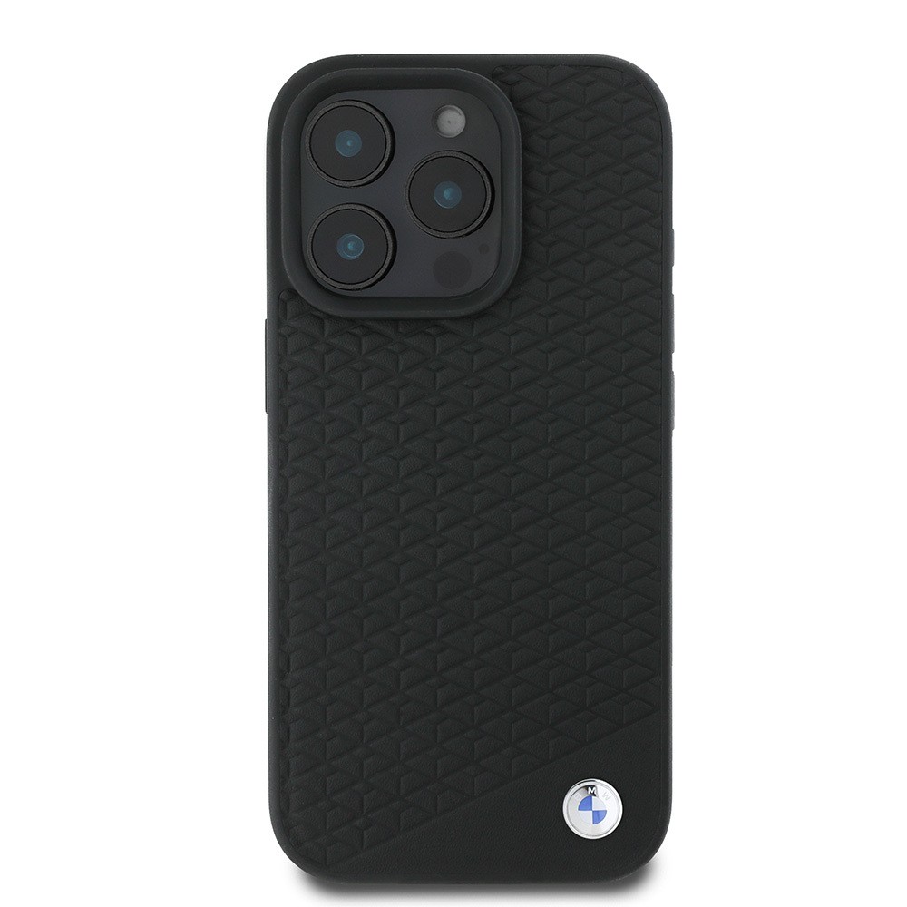 Apple iPhone 16 Pro Kılıf BMW Orjinal Lisanslı M-safe Şarj Özellikli Metal Logolu Dokulu Diamond Deri Kapak
