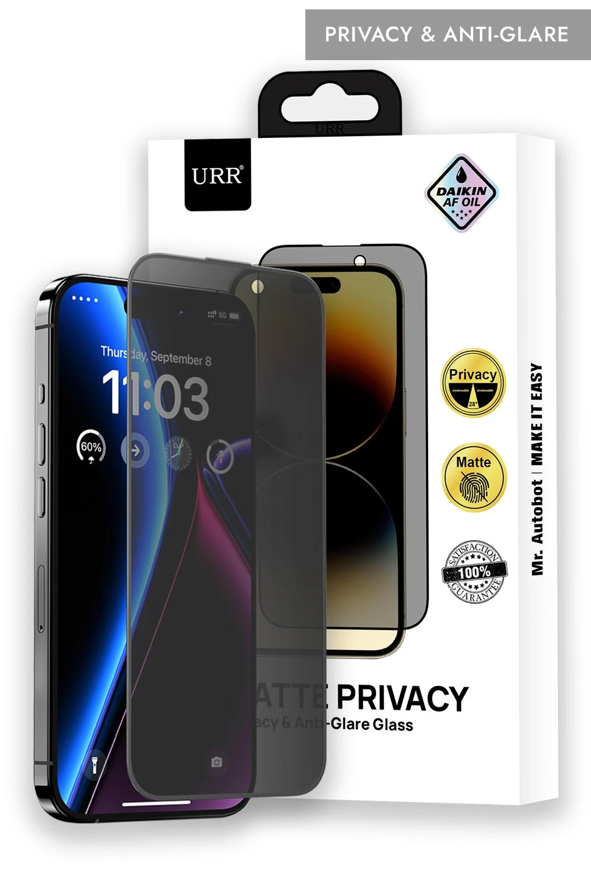 URR iPhone 15 Pro Matte Privacy Cam Ekran Koruyucu