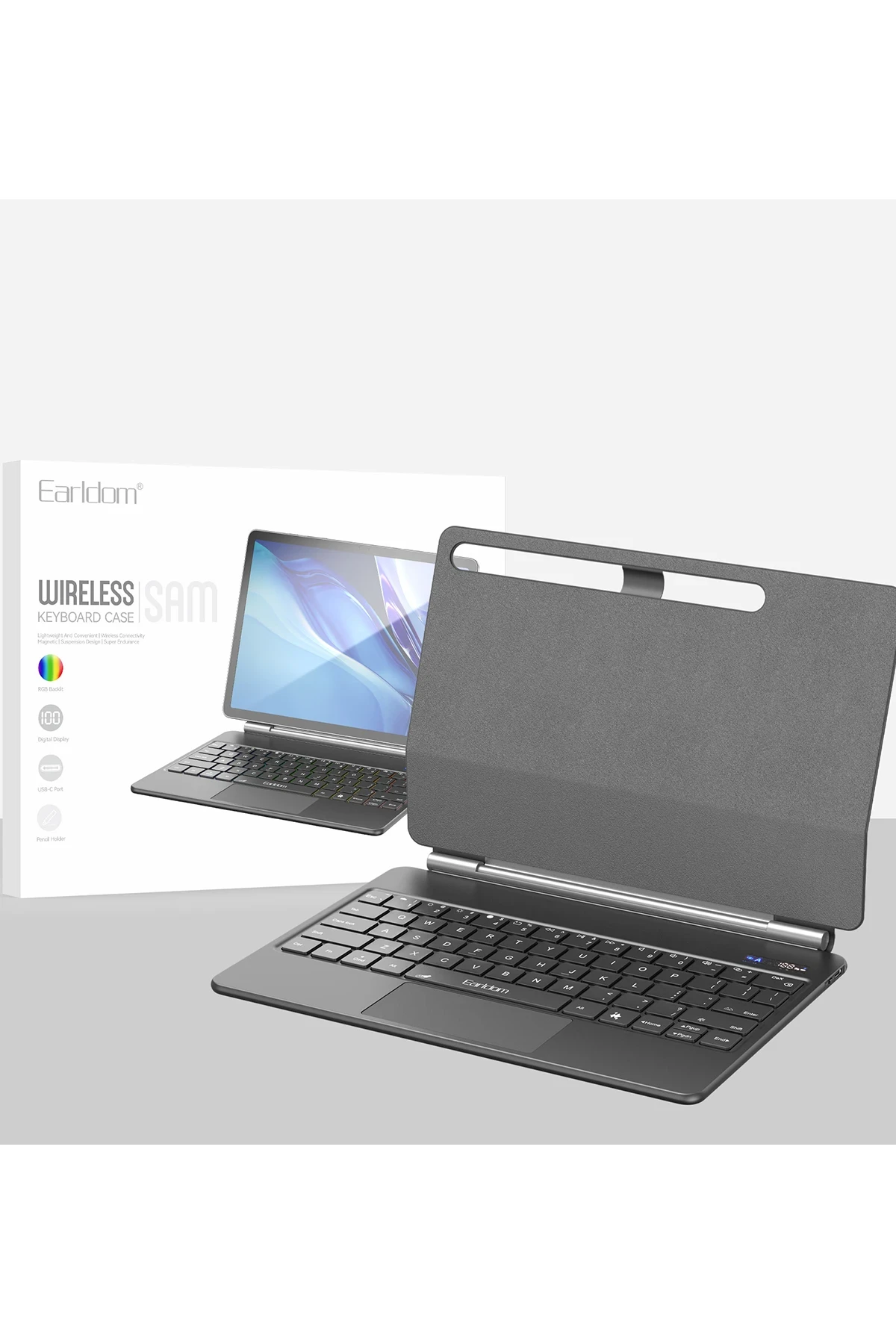 Earldom KB12 Galaxy X610 Tab S9 FE Plus 12.4 Kablosuz Klavyeli Tablet Kılıfı