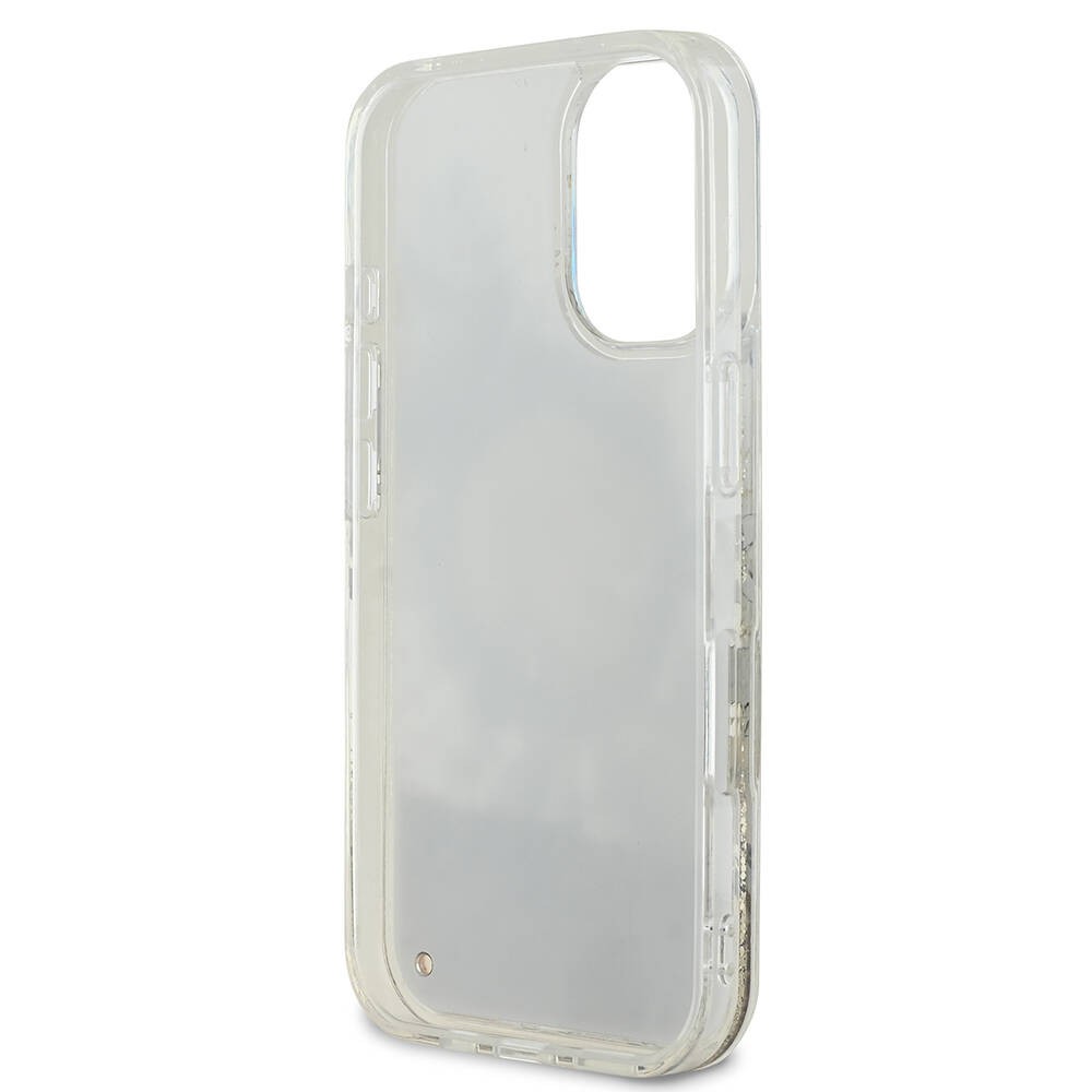 Apple iPhone 16 Kılıf Guess Orjinal Lisanslı M-safe Şarj Özellikli Sıvılı Simli Çiçek Desenli Kapak