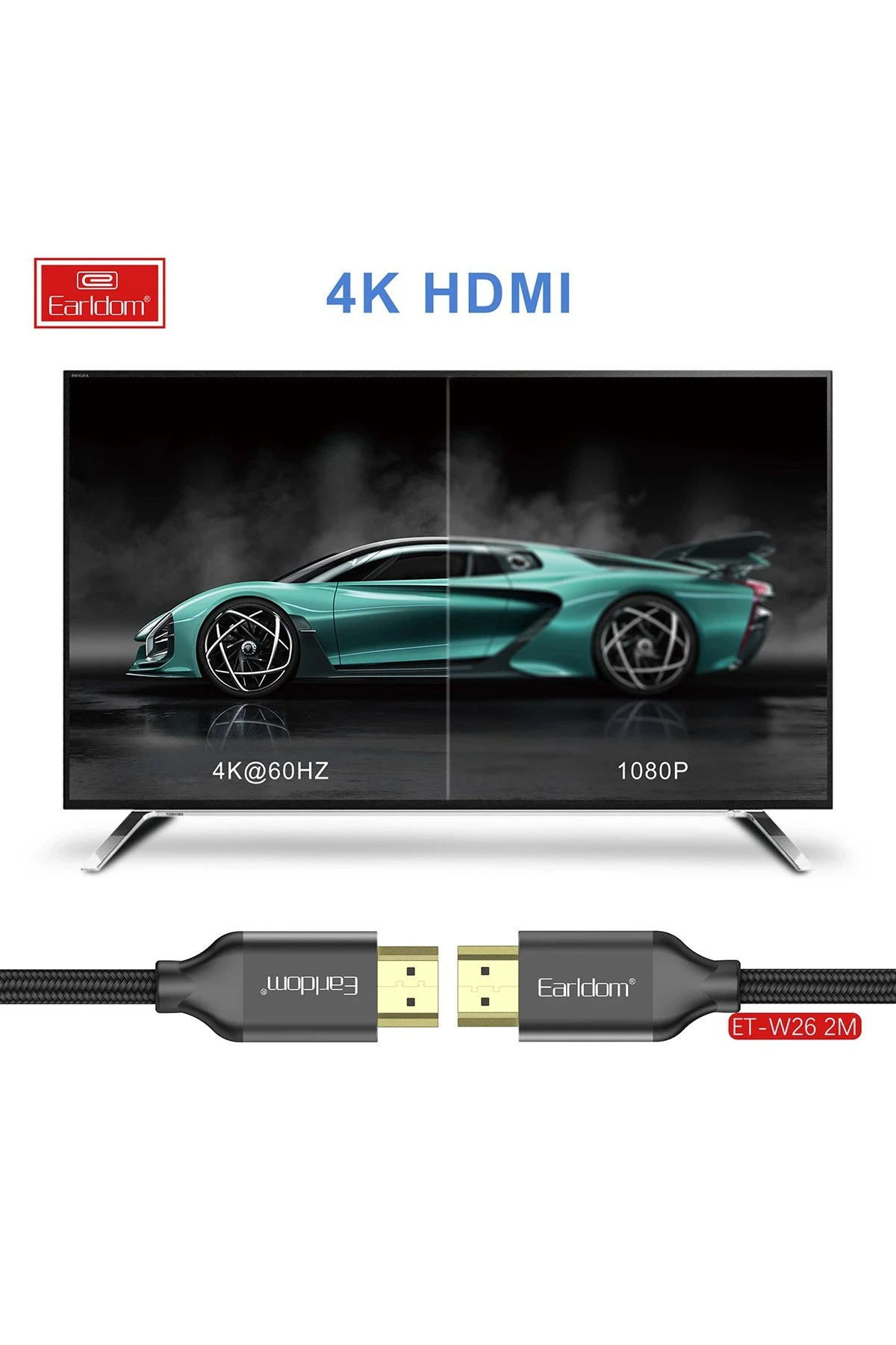 Earldom W26 2m 4K Altın Uçlu Hasır HDMI Kablo