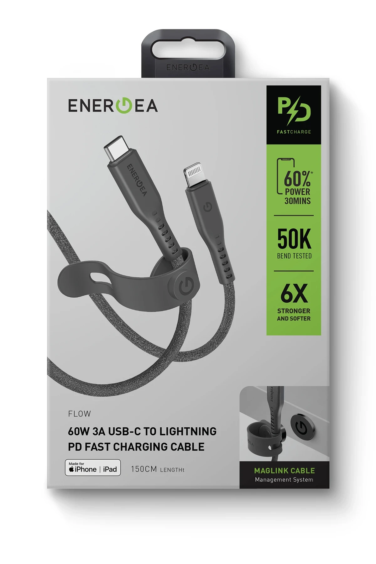 Energea Flow 1.5M 60W Type-C to Lightning PD Hızlı Şarj Kablo