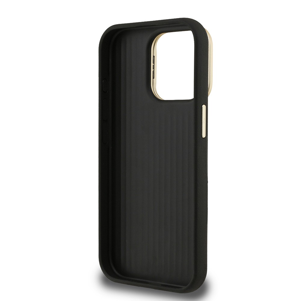 Apple iPhone 15 Pro Kılıf Guess Orjinal Lisanslı Grained Yazı Logolu Kamera Standlı Kapak