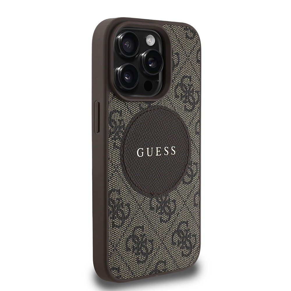 Apple iPhone 15 Pro Max Kılıf Guess Orjinal Lisanslı M-safe Şarj Özellikli Yazı Logolu Circle Classic Kapak