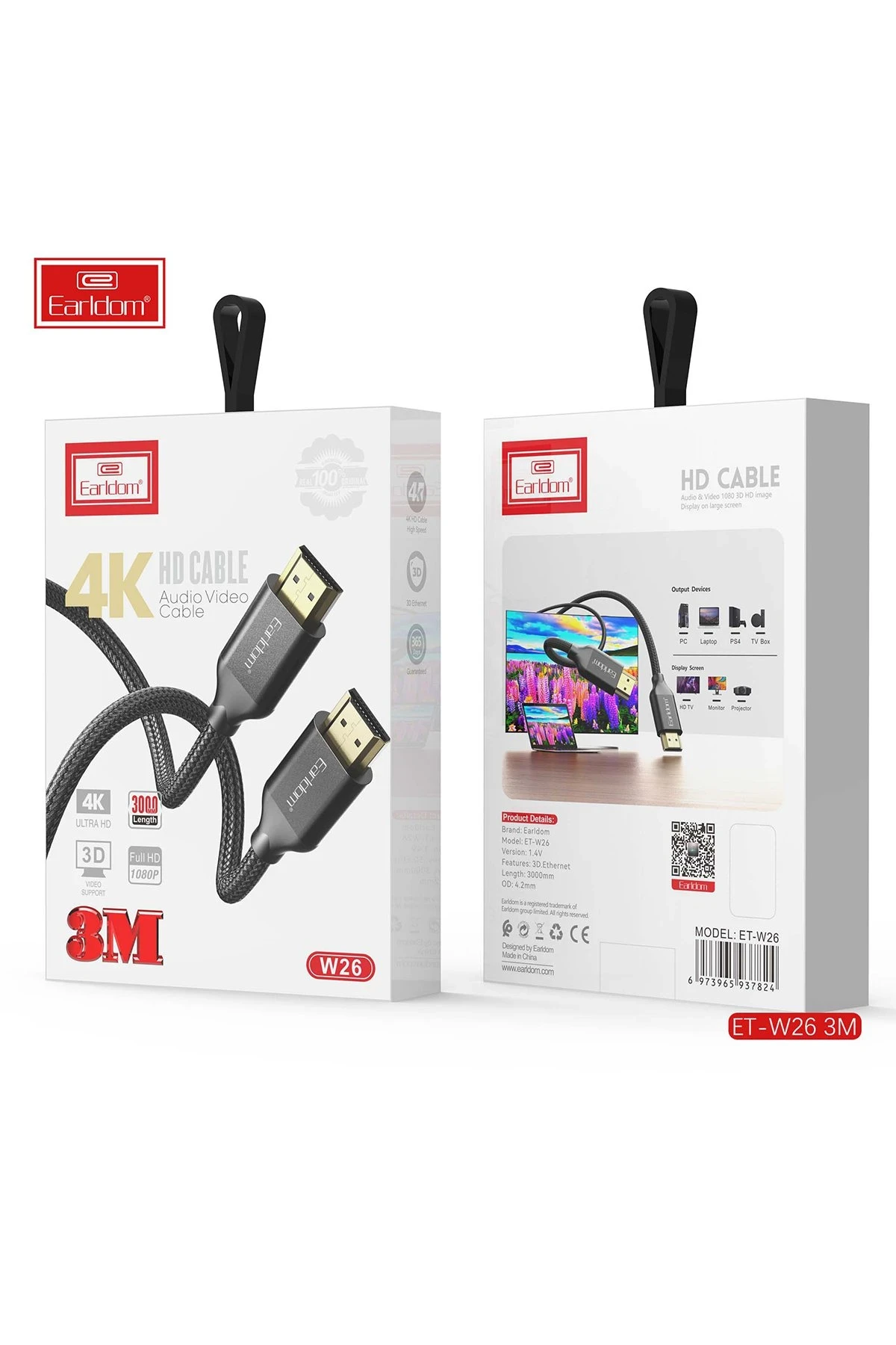 Earldom W26 3M 4K Altın Uçlu Hasır HDMI Kablo