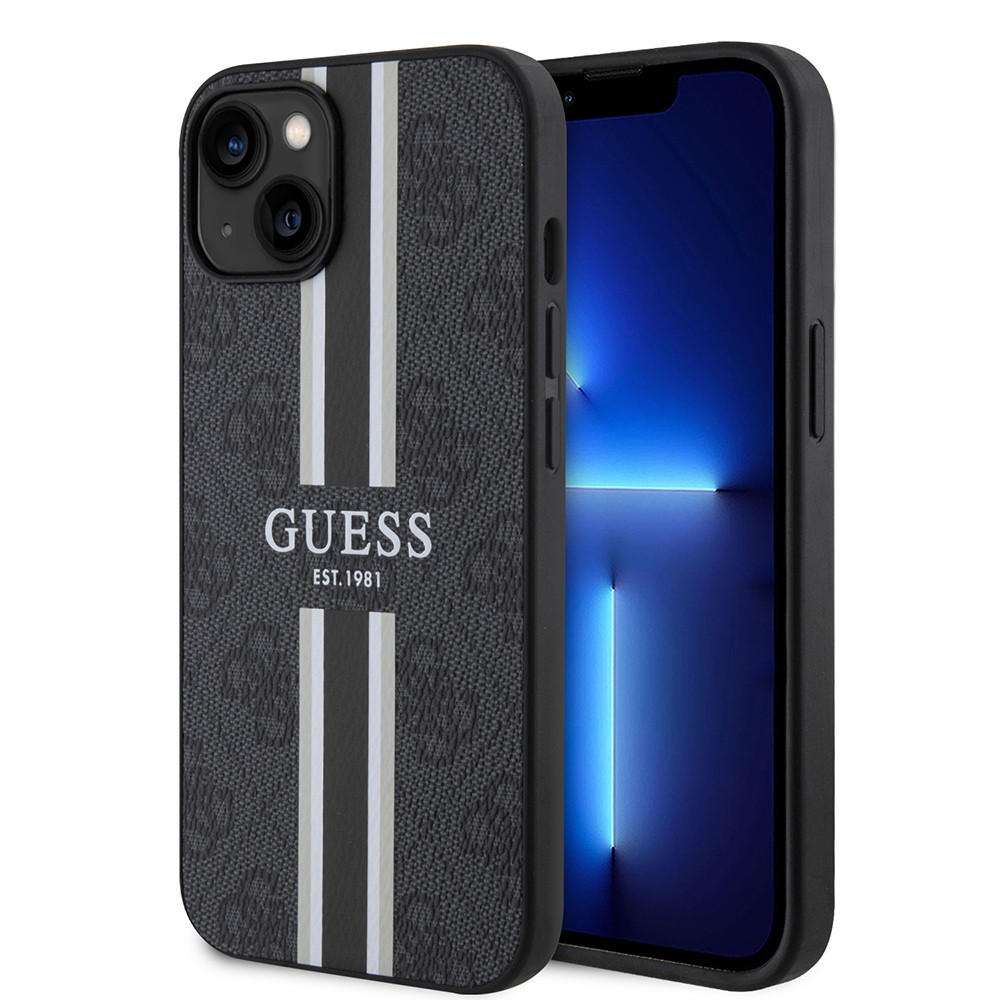 Apple iPhone 14 Kılıf Guess Orjinal Lisanslı M-safe Şarj Özellikli 4G Şerit Tasarımlı Printed Kapak