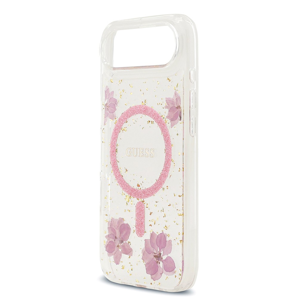 Apple iPhone 17 Air Kılıf Guess Orjinal Lisanslı M-safe Şarj Özellikli Transparan Resin Flowers Kapak