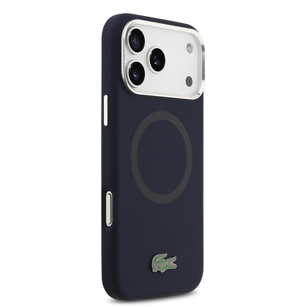 Apple iPhone 17 Pro Max Kılıf Lacoste Orjinal Lisanslı M-safe Şarj Özellikli İkonik Logolu Metal Kamera Çerçeveli Silikon Kapak